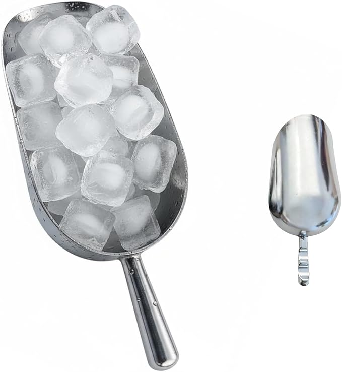 38oz Ice Cube Endurance Scoop, Cast Aluminum Shovel, Kitchen Utility Scoops With Finger Groove Handle, Ideal for Ice Cube, Coffee, Bean, Food, Candy, Flour, Popcorn Rust Free - Silver