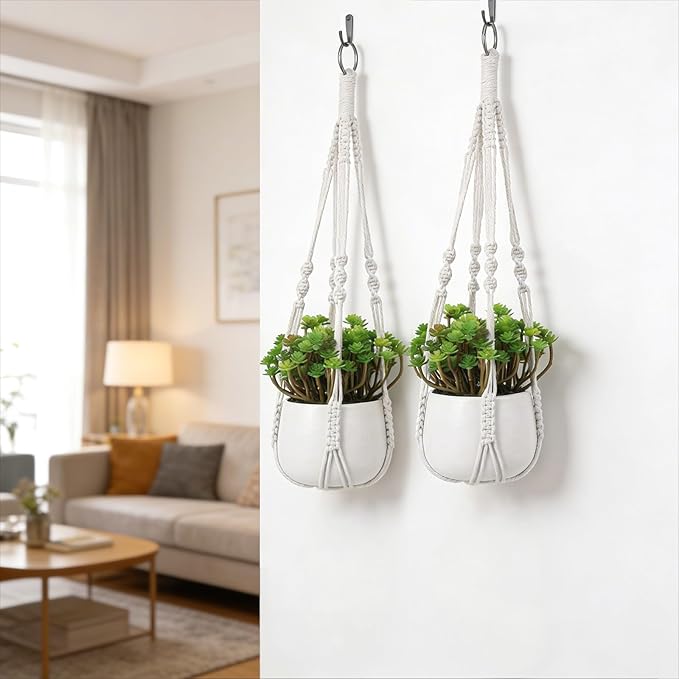 Thinp 3 Pack Macrame Plant Hanger Indoor Hanging Plant Holder with Decorative Wood Beads 21 Inch No Tassels Hanging Planters for Indoor Plants Boho Home Decor (Pots Not Included)