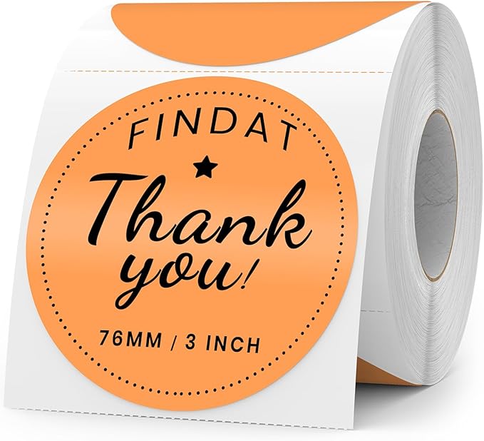 Orange Round Thermal Labels 3 Inch Vinyl Circle Waterproof Direct Printer Sticker Self-Adhesive Perforated Name Tag for Logo DIY QR Design Office Address 500 PCS