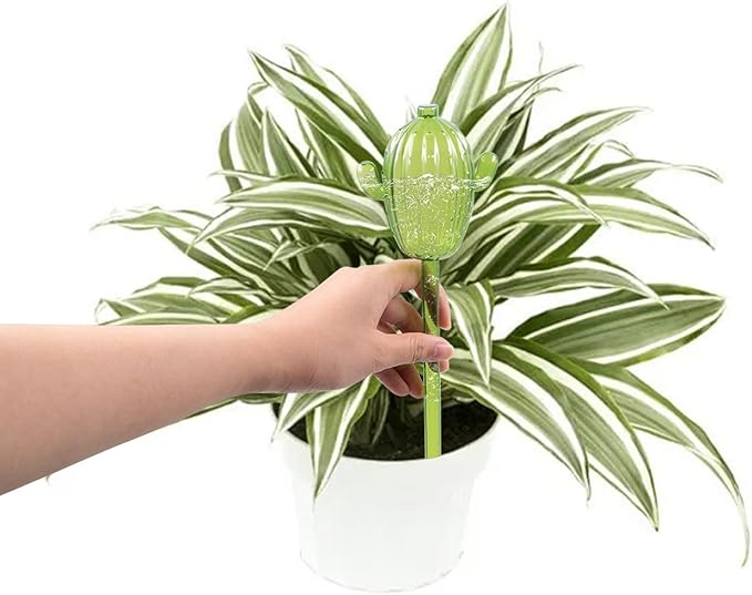 4 PCS Self Watering Spikes Devices, 3.38 oz (100 ml) Small Cactus Shape Plastic Watering Globes for Indoor & Outdoor Plants, Automatic Planter Waterer for Busy Individuals & Travelers (Green, Clear)
