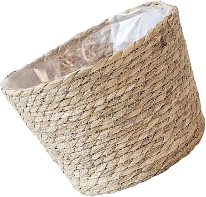 ORFOFE Seagrass Plant Basket Woven Planter with Plastic Liner Handcrafted Rattan and Straw Flower Pot Cover for Indoor and Outdoor Rustic Farmhouse Decor Multipurpose Storage Container