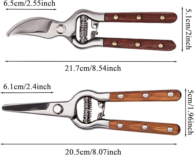 Pruning Shears – Stainless Steel Garden Scissors, Manual Hand Trimmer, Precision Cutting Tool | Curved Straight Tip Options, Spring Loaded Action, Easy Control Plant Care Solution for Flowers Vegetabl