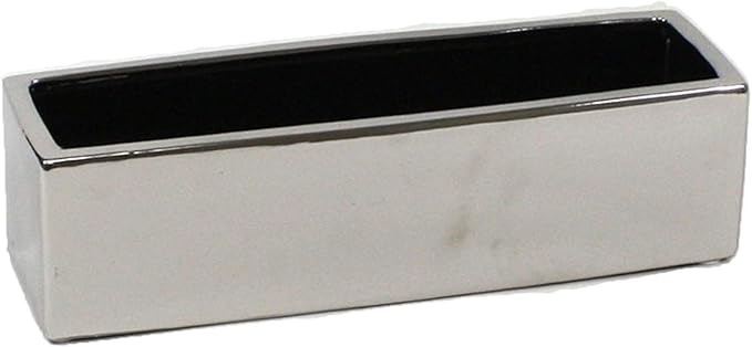 WGVI Long Rectangle Ceramic Planter Vase in Silver 14" x 4" x 4"H, Rectangular Box Block Terrarium Pot, Flower Arrangement, Tabletop Centerpiece, Home Decor Organization Storage Container, 1 Pc.
