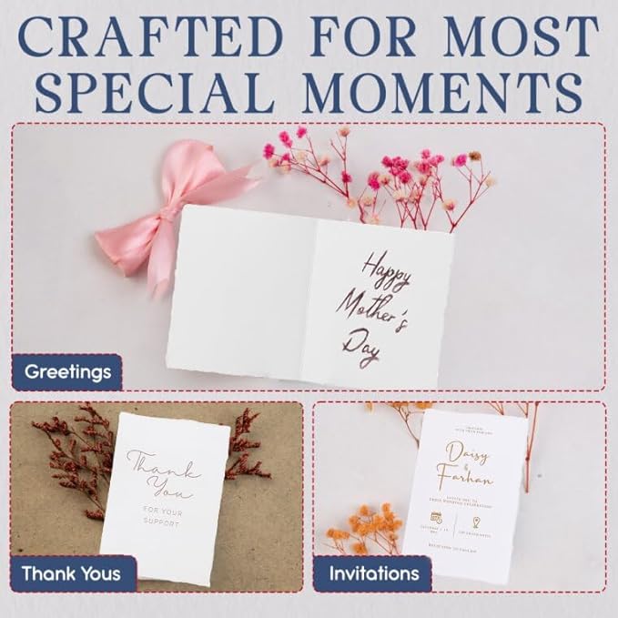 Wanderings Handmade Deckle Edge Tent Cards – Folded to 5 x 7/12.5x18cm – 150 GSM - 25-Pack – Textured Cotton Paper – Ideal for Placecards, Blank Name Cards, Table Settings, Gift Tags, Love Notes
