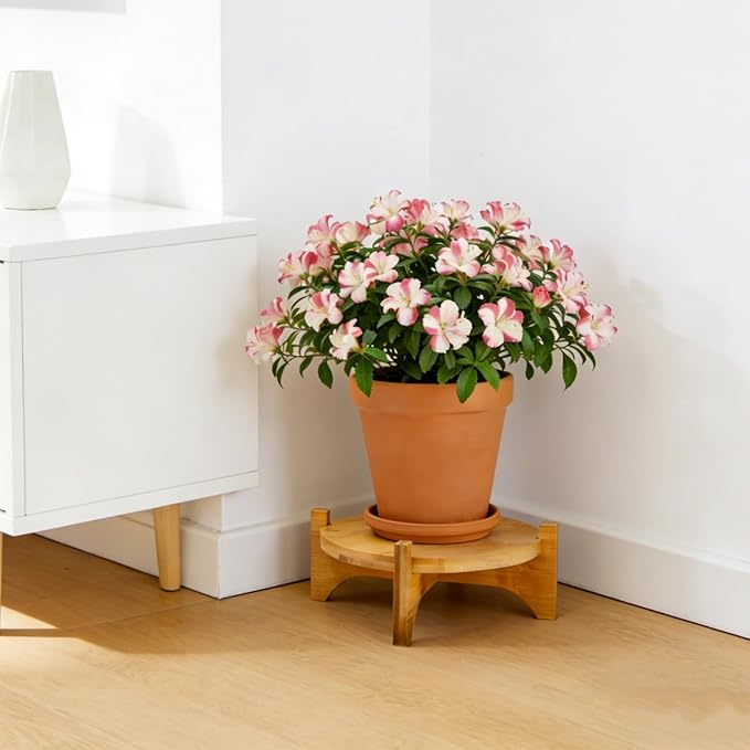 Pumtus 2 Pack Bamboo Plant Stand, Mid Century Modern Planter Stand, Detachable Flower Pot Holder, Sturdy Potted Plant Rack for Indoor Outdoor Garden Home, Fits Up to 8 Inch Planter (Pot Not Included)