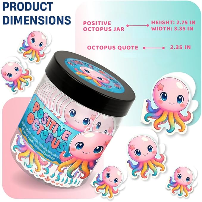 Positive Octopus Jar with 60 Daily Affirmation Cards, Emotional Support Octopus Decor, Inspiring Gift for Women and Men, Cute Motivational Desk Jar Offering Encouragement for Friends or Coworkers