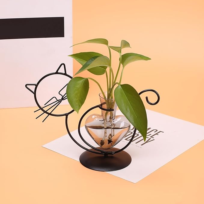Plant Terrarium Plants Propagation Station Cat Lover Gifts for Women Home Office Decor Cat Desk Accessories