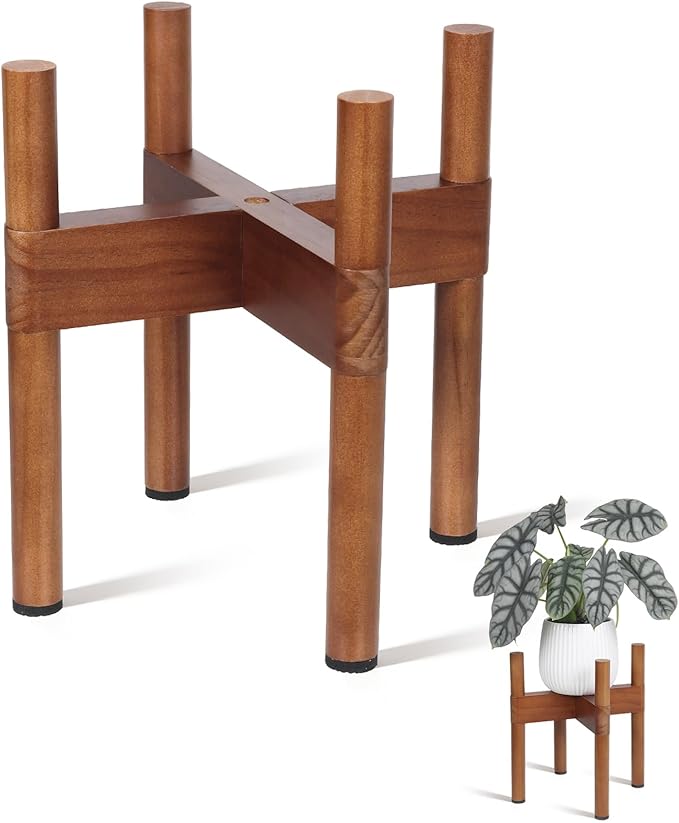 Vigordream Plant Stand Indoor, Wood Plant Holder, Mid Century Modern Decor Tall Planter Stands, 2 Height Displays Corner Single Flower Stand for Balcony, Living Room, Garden Patio Fit 5-8 Inch Pots