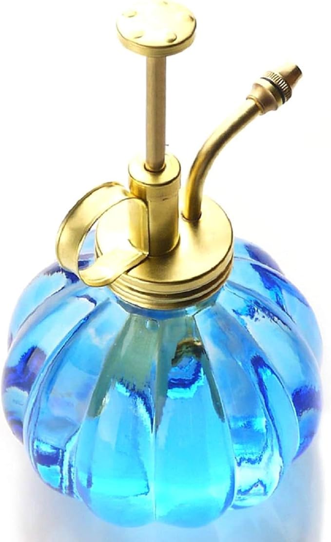 Vintage Style Glass Pumpkin Bottle Sprayer Watering Can Plant Mister with Brass Sprayer Head (Blue)
