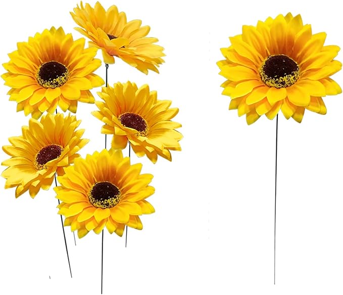 Garden Stakes Decor,10Pcs Garden Stakes Decorative Outdoor Lawn Pathway Patio Plant Pot Art Stick Yard Art Decorations for Pot Lawn Patio Corridor Flower Bed Outdoor Plant (Sunflower 5PCS)