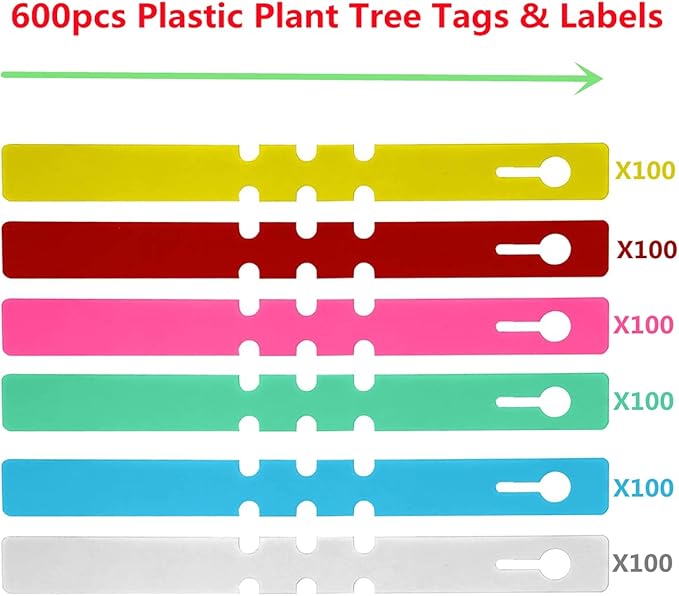 600 PCS Plastic Plant Tree Tags, 6 Color Plant Hanging Labels Outdoor Tags Wrap Around Plant Tree Markers, Hanging Adjustable Nursery Garden Labels and Waterproof Reusable Plant Tags Markers