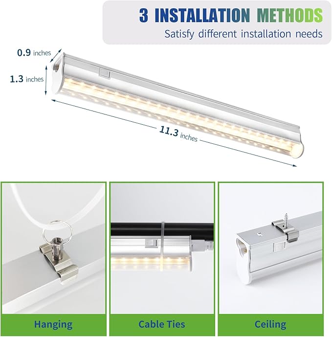 RWNTAO Grow Lights for Indoor Plants, 3000K Full Spectrum, 1FT Plant Growing Lamp with Side Switch, LED Growing Light Bulbs, T5 Growth Light Strip, Plug and Play, 4-Piece Set