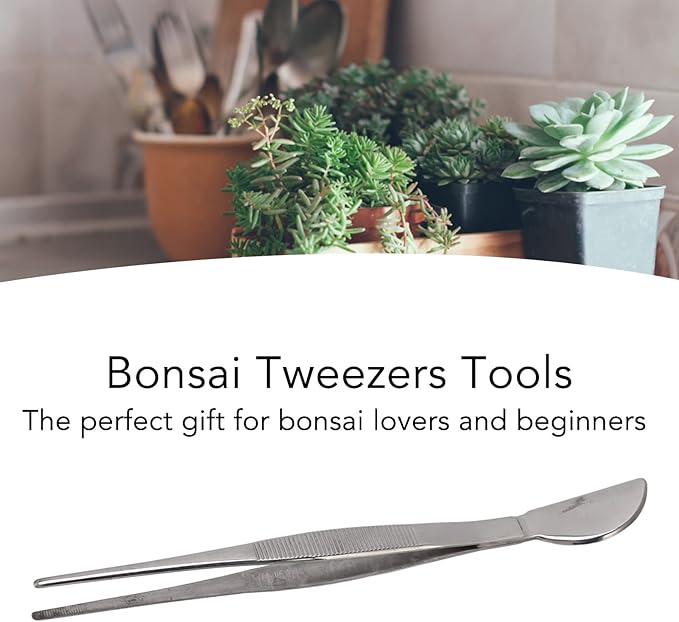 TOPINCN Bonsai Tweezers, Stainless Steel Long Plant Tweezers with Moon Spatula Head, Home Garden Potted Loosening Soil Plan Grass (Straight)