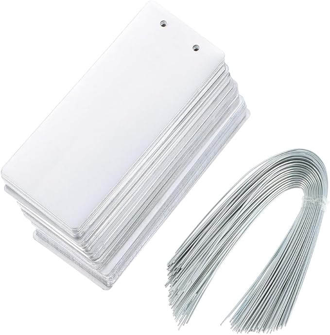 okhobby 100PCS Impress-O-Tag Blank Tags, Aluminium Write On Metal Labels Tag Outdoor Markers, with Holes for Stamping, Pets, Plants, Doors