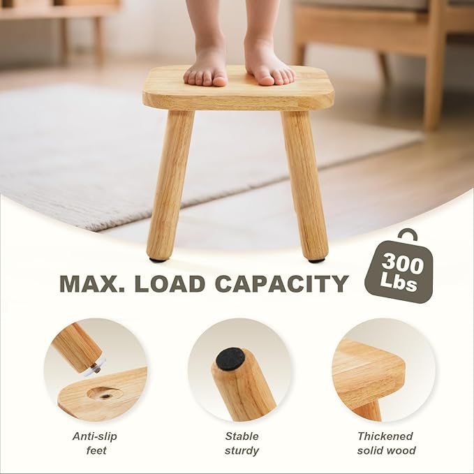 Frogprin Solid Wooden Step Stool for Kids Adults, Short Chair Toddlers Plant Stool, Kids Stool Perfect Matched Sensory Table, Multi-Purpose Sitting for Kitchen Playroom Bathroom Bedroom (1 Pack)