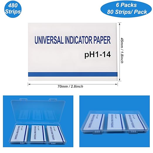 6 Pack pH Test Strips Universal pH 1-14 Litmus Test Paper 480 Strips for Saliva Urine Water Soil and Chemistry Experiments