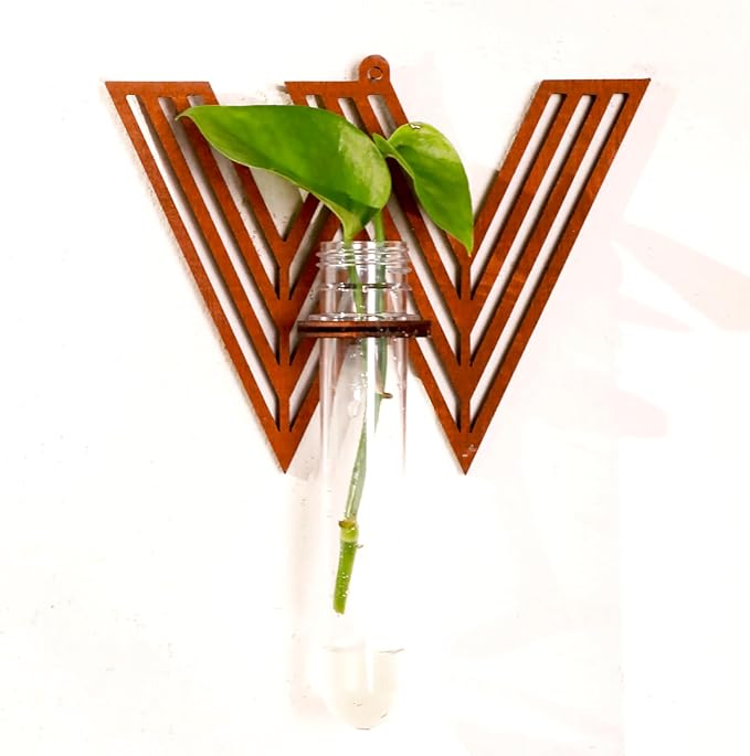 Wood Letter Wall Propagation Station Lightweight Decorative Plant Holder for Small Cuttings, Letter W Removable Adhesive Wall Decor for Bedroom, Nursery, Office