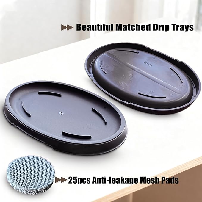 MUZHI 3 Pack Oval Bonsai Training Pot with Drainage Tray, Matte Finish Nursery Plastic Bonsai Planter with 25PCS 2inch Mesh pad (5.2" Small)