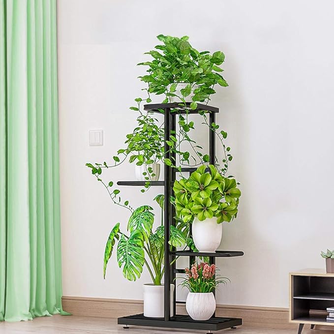 MTB Garden 4 Tier Metal Plant Stand for Indoor Outdoor Flower Pot Display Planter Shelf, Charcoal Grey