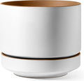 LE TAUCI 14 Inch Large Plant Pot with Saucer, Ceramic Outdoor & Indoor Big Planter with Drainage Hole, Mesh Pad Included, Matte Glazed Outside, Modern for Home and Patio, Alpine White & Ochre