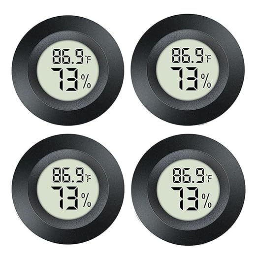 JEDEW 4 Pack Hygrometer Thermometer Digital Humidity Meter Indoor/Outdoor Humidity Monitor Reptile Thermo-Hygrometer for Greenhouse Humidors Terrarium Jars, Fahrenheit (℉) /Celsius(℃) (4)