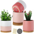 TAMAYKIM 4 Inch Ceramic Plant Pots with Drainage Holes, Small Contrast Style Flower Planter Pot with Tray for Indoor Plants, Succulent, Snake Plants, Cactus & Herbs, Set of 4