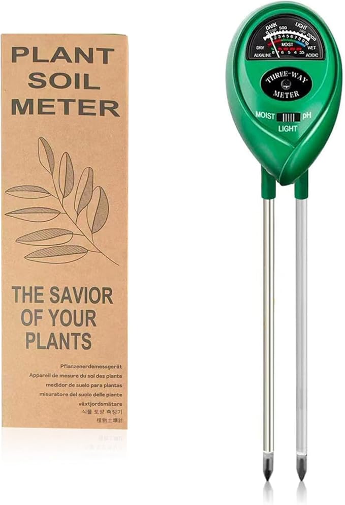 Soil Tester, Soil Test Kit Acidity Water, 3-in-1 Plant Moisture Meter Light/Moisture/PH Tester for Home, Garden, Lawn, Farm, Indoor and Outdoor Use, Promote Plants Healthy Growth