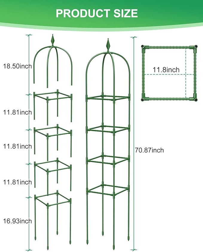 MYMULIKE 3 Pack Garden Obelisk Trellis for Climbing Plants Outdoor & Indoor - 6Ft Rustproof Garden Trellis Plant Support Cage for Vines, Flowers, Vegetables, Roses | Heavy-Duty, Adjustable
