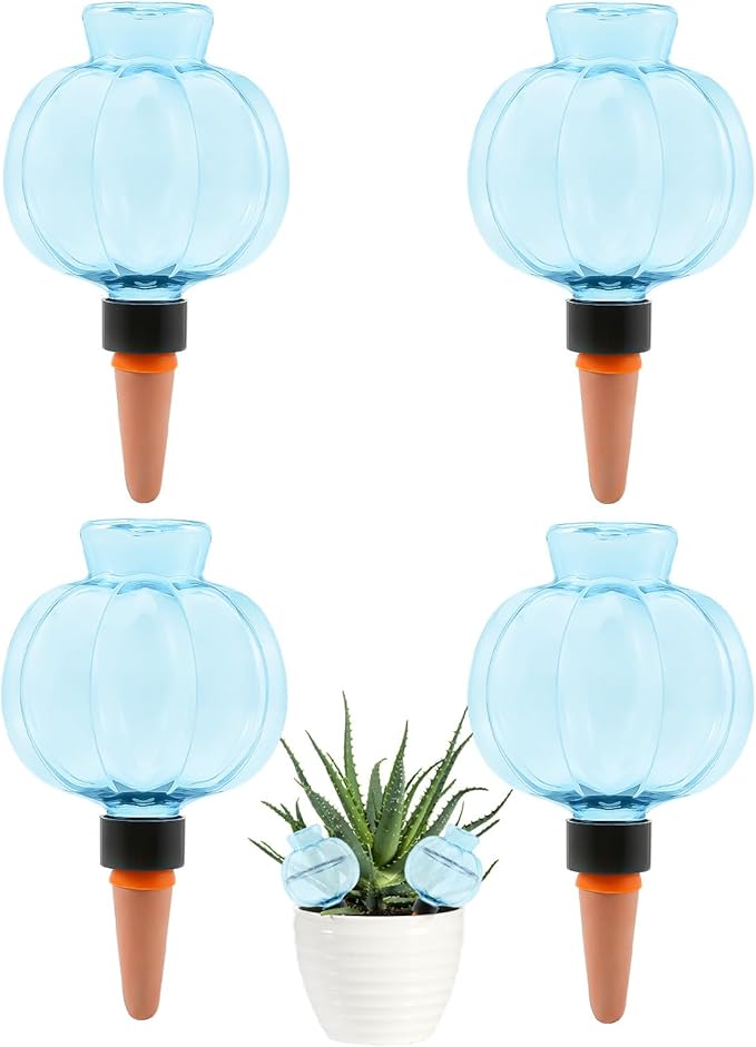 4 Pcs Plant Self Watering Globes, 17oz Large Plastic Water Bulbs Top Fill Watering Globes Slow Release Terracotta, Water Spikes Stakes for Indoor and Outdoor Plants (Blue)