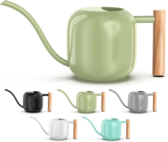 Green Moon Watering Can Indoor Plants 1.2L/41oz Sage Green Water Can Indoor Metal Small Water Can Pot with Long Spout for House Bonsai Plants Garden Flower Decorative