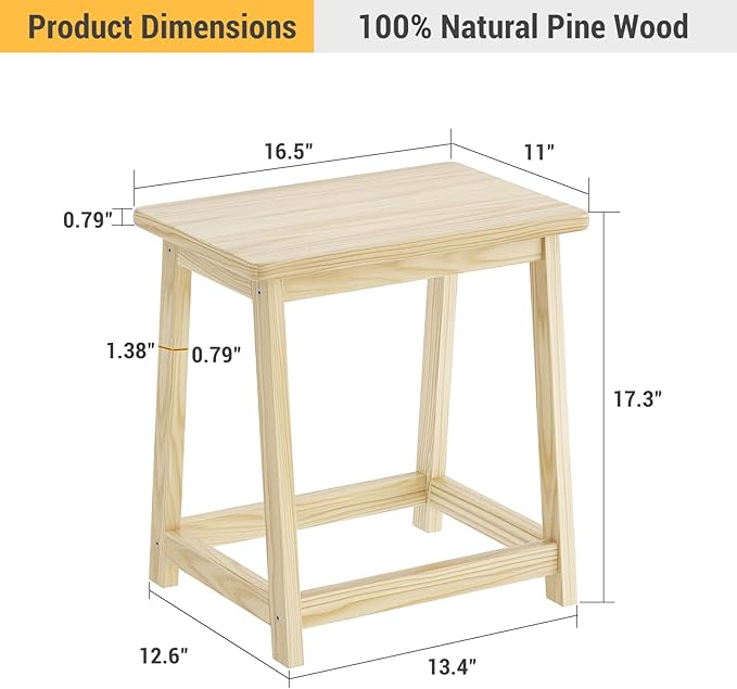Wooden Step Stool Tall Seat Stool Dining Piano Stool End Side Table Wood Plant Stand Table Indoor Bedside Table Nightstand Flower Pot Stand for Living Room Bathroom Bedroom Kitchen (Natural)