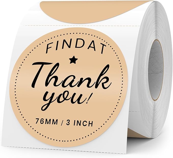 Khaki Round Thermal Labels 3 Inch Vinyl Circle Waterproof Direct Printer Sticker Self-Adhesive Perforated Name Tag for Logo DIY QR Design Office Address 500 PCS