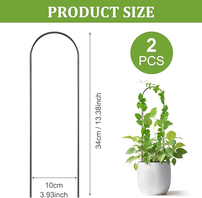 Oruola 2 Pack Hoya Trellis, Plant Trellis for Pots,U-Shaped Small Trellis for Potted Plants,13.4 Inch Metal Indoor Plant Trellis for Potted Plants for Vine Ivy Hoya Monstera,Indoor Outdoor Use, Black