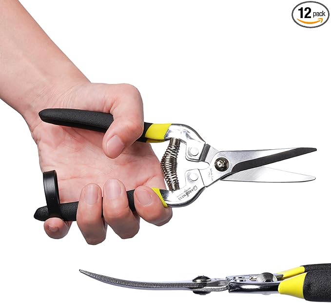 Gardeness Gardening Scissor 12 PCS Curved Stainless Steel Serrated Blade Pruning Shear, harvest shears picking shears Pruning Snip Harvesting Fruit Picking, Mandarins, Lemons and Grape