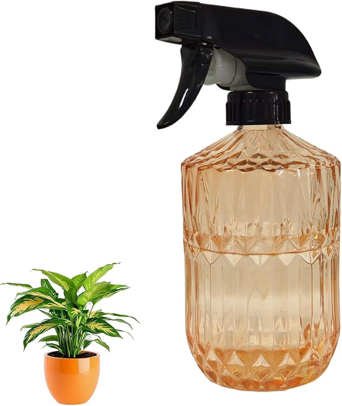 YYTSGG Glass Handheld Spray Bottle, 15oz Refillable Plant Mister Bottle, Water Spray Bottle with Adjustable Mist Nozzle for Indoor Flowers, Outdoor Gardening, Cleaning, Hair and Pets Care (Orange)