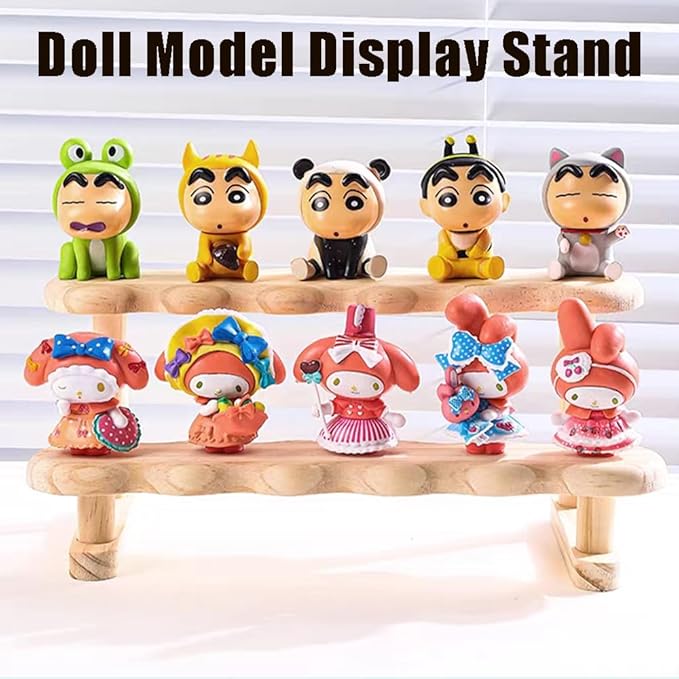 OULIGET Double Deck Wooden Display Riser Stand, Minifigures Doll Model Organizer Stand,Small Plant Perfume Jewelry Storage Rack for Desktop Window Sill Bar