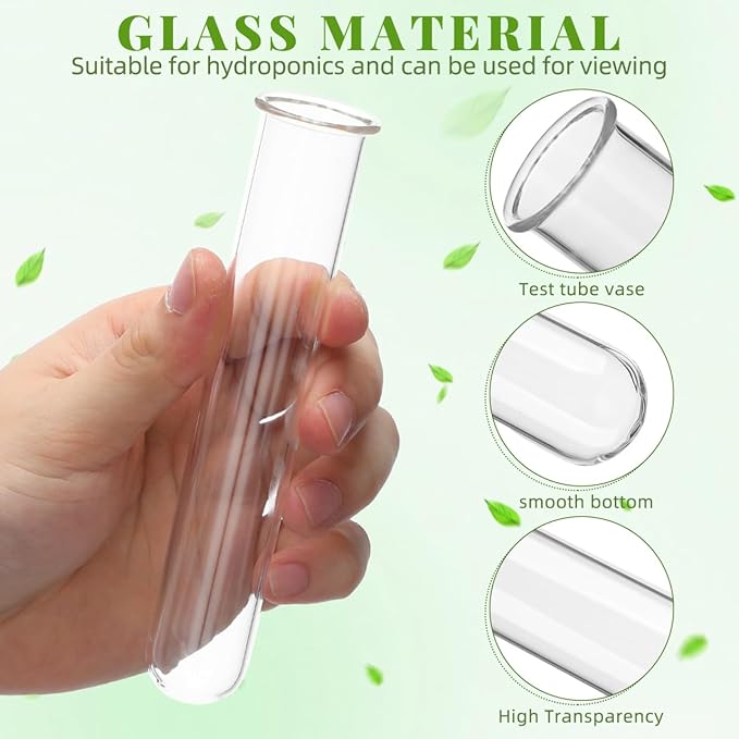 Toddmomy Glass Plant Propagation Tubes, 4Pcs Replacement Clear Test Tubes for Plant Propagation Station, Hydroponic Water Vases for Cuttings Flower Arranging, 5.89in