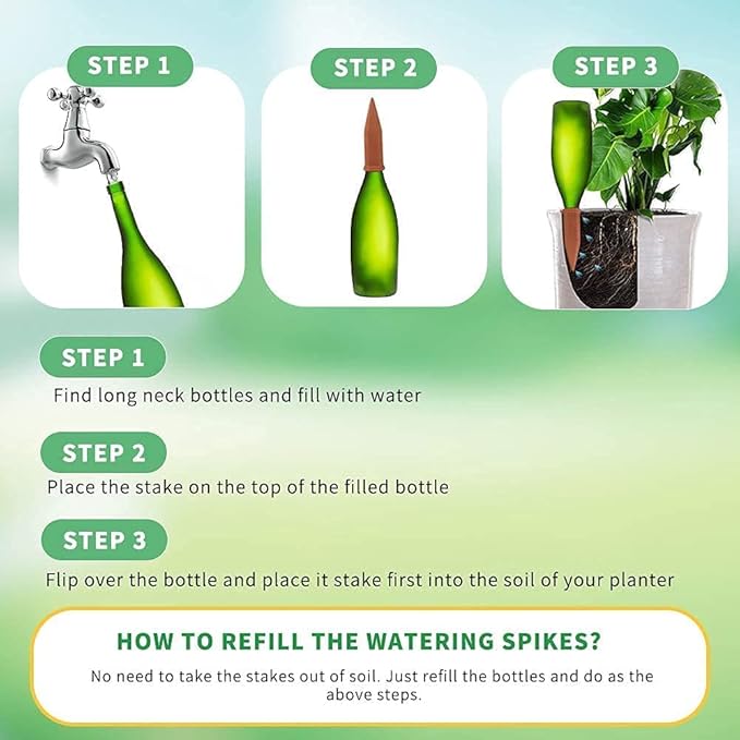 Tcamp 10 Pack Terracotta Watering Spikes, Plant Watering Devices Wine Bottle Automatic Plant Self Watering Spikes for Vacations, Self-Watering Stakes for Indoor Outdoor Plants