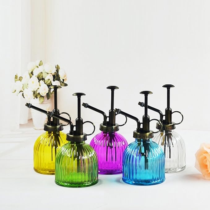 THY COLLECTIBLES Flower Water Spray Bottle Can Pot Plant Mister | Vintage Pumpkin Style Decorative Glass Plant Atomizer Watering Can Pot with Pump for Terrariums Flowers Potted Plants (Yellow)
