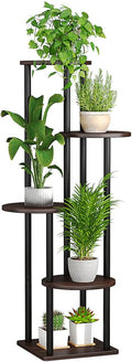 AZERPIAN Plant Stand Indoor 5 Tier Metal Plant Shelf for Multiple Plants Corner Tall Flower Holders for Living Room Balcony Bedroom Patio Garden (Black Oak, 5 Tier)