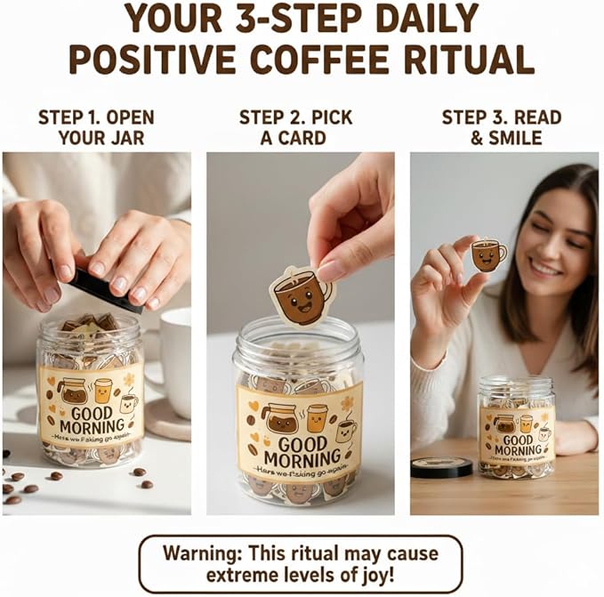 Positive Coffee Jar with 60 Affirmation Cards, Coffee Gifts For Women and Men, Dad, Mom, Coffee Themed Lover Gift, Emotional Support Latte, Cheer Up Funny Gag Gifts for Best Friends, Coworkers