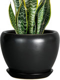 Ceramicfor Ceramic Planter Pot - 8 Inch Plant Pot with Drainage Hole and Saucer Round Planter for Indoor Plants Modern Outdoor Flower Pot for House Balcony Black