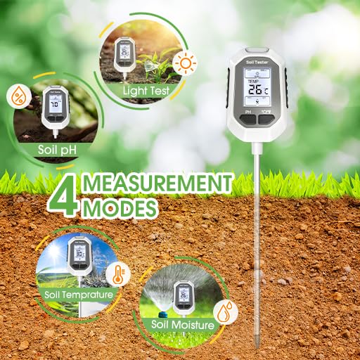 YAMRON 4-in-1 Soil Moisture Meter, Digital Plant Temperature/Soil Moisture Test & PH Meter/Sunlight Intensity, Backlight LCD Display for Gardening, Farming and Outdoor Plants