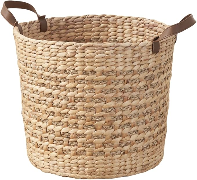 Isidore Water Hyacinth Storage Basket, Round Woven Design (Natural Brown, 15.7 x 15.7 x 11.8 in)
