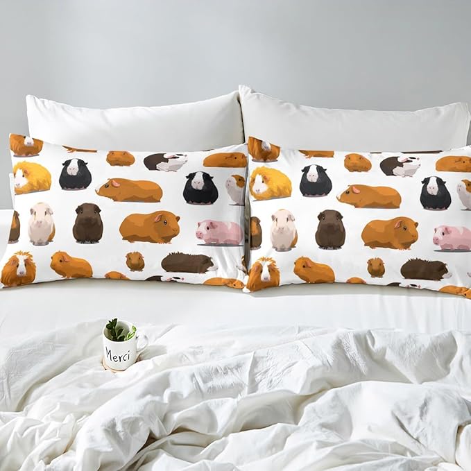 Feelyou Kids Sheet Set Twin Size Guinea Pig Bedding Set Cute Pet Pattern Sheets Set for Boys Girls Kawaii Pet Animal Theme Bed Sheet Cartoon Guinea Pig Bedding, Soft and Cozy, Lightweight