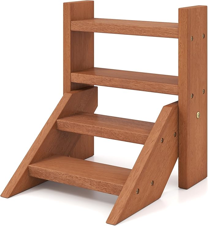 Giantex Plant Stand for Desk, 4-Tier Small Tabletop Ladder Shelf for Succulents, Indoor Window Sill Flower Rack, Wooden Desktop Plant Holder for Home, Kitchen, Office, Countertop Display Organizer