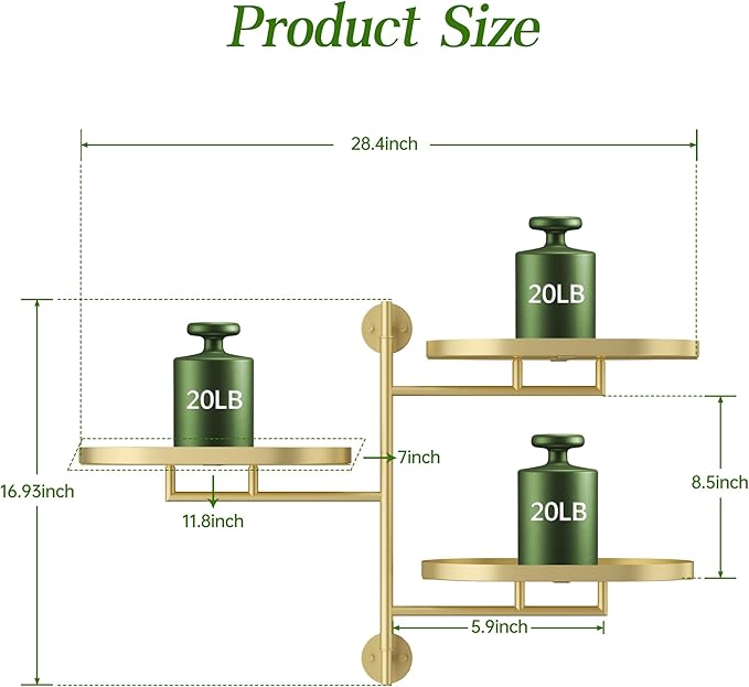 YQSLYSF Window Rotating Plant Stand Shelf Indoor Gold Metal Floating Shelves 3-Tier Wall Mount Plant hanger Holders for Wall Planter Modern Home Decor window sill gifts