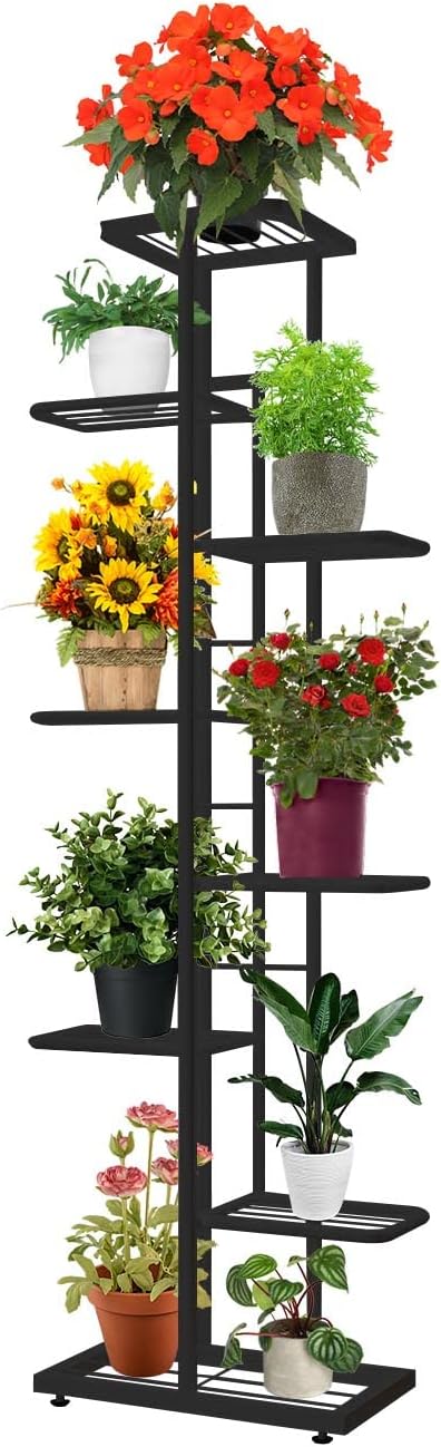 MTB Garden 8 Tier Metal Plant Stand for Indoor Outdoor Flower Pot Display Planter Shelf, Charcoal Grey