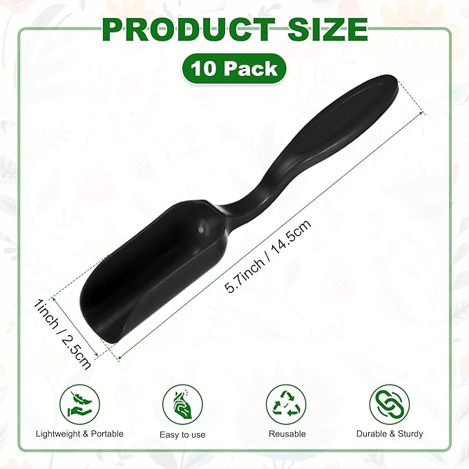 M METERXITY 10-Pack Mini Gardening Shovel Spoons, Plastic Garden Soil Scoops for Cultivation Digging Transplanting/Flower Planting/Plant Succulent, Colorful Small Gardening Tools [Black]