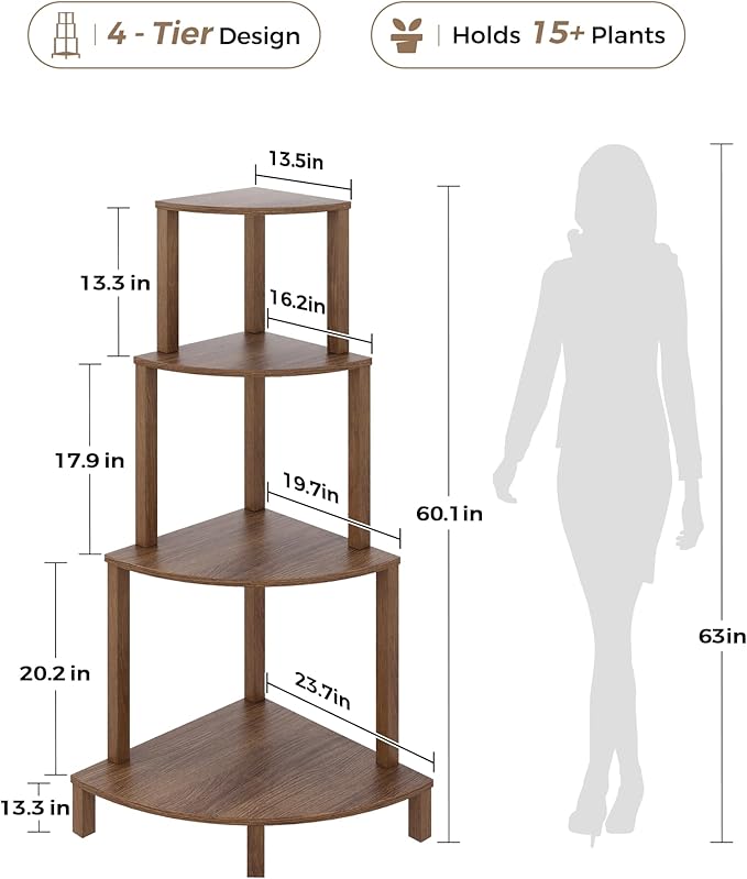 Bamworld Corner Plant Shelf 4-Tier Plant Stand Indoor Wood Plant Rack 66 Inch Tall Shelves Garden Decor for Living Room Balcony